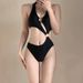 Verve 2025 New Bikini Swimsuit For Women Black Sexy High Waist One-Piece Summer Vacation High-End Swimwear Girl Hot Spring_ecoleips.com