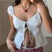 Summer New Women's Slim Fit Cropped Top French Retro Style with Tie Back And Elastic Waist Short Sleeved Vest_ecoleips.com