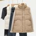 Down Cotton Vest Women's Short 2024 Autumn and Winter New Korean Style Waistcoat Waist Tie Thickened Sleeveless Cotton Vest_ecoleips.com