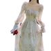 Cross-border French-style Tea 2024 Spring-summer New Lantern Sleeve Elegant Fairy Long Dress With Waist-cinching Floral_ecoleips.com