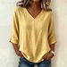 Women's Casual Loose V Neck Top Bamboo Cotton Mid Sleeve Fashion Top For Europe And America 2026_ecoleips.com