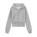Light Gray Waist Hooded Jacket Women's Autumn New Korean Slim And Thin Sweater Versatile Sports Short Top_ecoleips.com