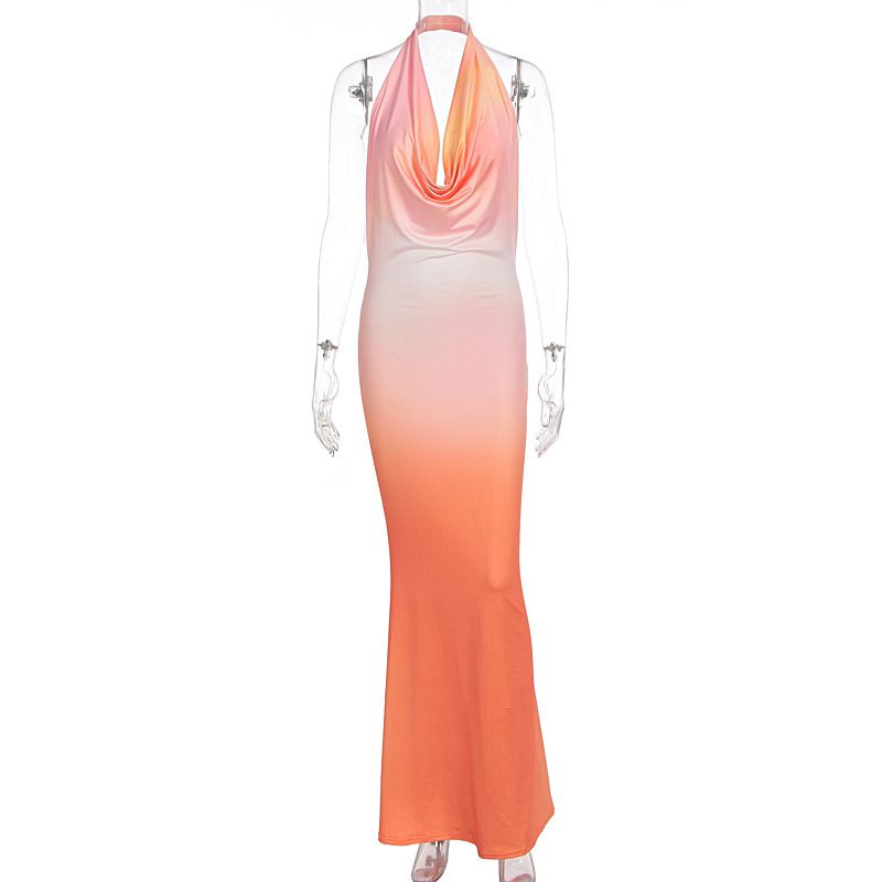 New Printed Halter Maxi Dress For Women Deep Plunge Cowl Neck Backless Bohemian Long Party Dress Summer Holiday Dress_ecoleips.com
