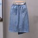 Women's Clothing Summer irregular A line slim skirt spring and summer high end elastic waist versatile denim skirt women's mid length skirt_ecoleips.com