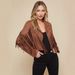 Women's Slim Fit Faux Suede Fringe Jacket Short Length Long Sleeve Tassel Details Black Rust Beige Pink White Brown Camel S-XL_ecoleips.com
