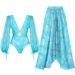 Women's V Neck Mesh Long Sleeve Shiny Seashell Print One Piece Swimsuit European American Style 2025 Sexy Vacation Suit_ecoleips.com