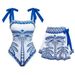 Women's Ethnic Print One-Piece Swimsuit Bow-Tie Design Slimming Fit for Beach And Resort Vacations_ecoleips.com