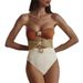 Women's Clothing New Hollow One Piece Bikini Swimsuit Color Matching Tube Top Metal Flower Swimsuit Bikini_ecoleips.com