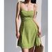 Women's Clothing Girl Shoulder Tie Green Print Suspender Dress Summer Waist Slimming A Line Skirt_ecoleips.com