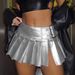 Verve Women's New Waist-Cinching Slimming PU Leather Pleated Versatile Half Skirt_ecoleips.com