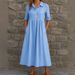 Women's Clothing Casual Short Sleeve Pocket Long Cardigan Multicolor Shirt Dress_ecoleips.com