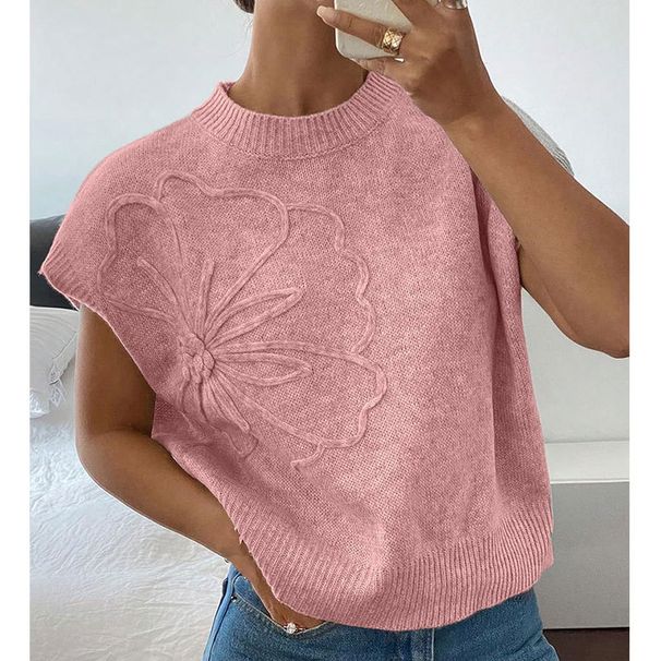 Women's Loose Knit Vest Top - 3D Embroidered Sleeveless Sweater Breathable Acrylic Fabric Elegant Casual & Work Wear_ecoleips.com
