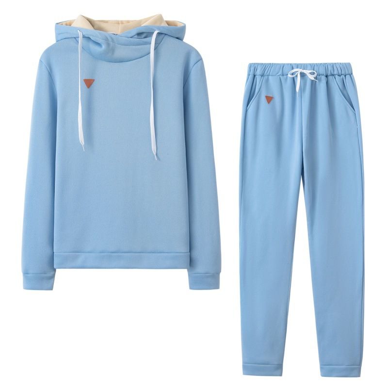 Women's Clothing Autumn and Winter Women's Clothing Hot Style Fleece Fashion Leather Badge Long Sleeve Hooded Casual Sports Suit_ecoleips.com