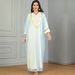 3676 Robe Women's Arab Clothing Embroidered Long V-neck Two-piece Set Dress_ecoleips.com