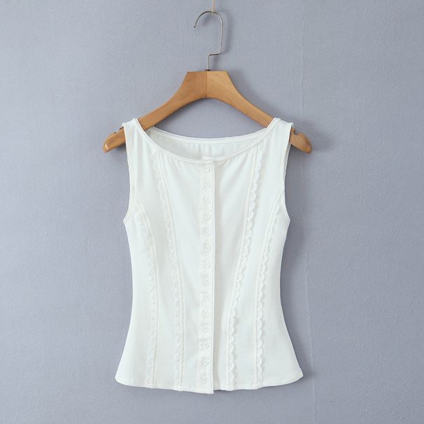 Aria Basics Aria Basics 25 Summer New Women's European And American Style Simple Slim Fit Round Neck Single-Breasted Sleeveless Vest With Small_ecoleips.com