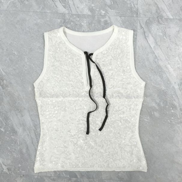 New Style Heavy-duty Sequin Slim-fit Design Tank Spring And Summer, Versatile Sleeveless Top For Women_ecoleips.com