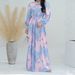 Women's Clothing Modest Abaya Dress Muslim Modest Dress – Floral Print Chiffon Abaya With Stand Collar & Lantern Sleeves ( Middle Eastern Style)_ecoleips.com