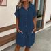New Casual Solid Color Cotton And Linen Breasted Long Short-sleeved Loose Shirt Dress Women's Clothing_ecoleips.com