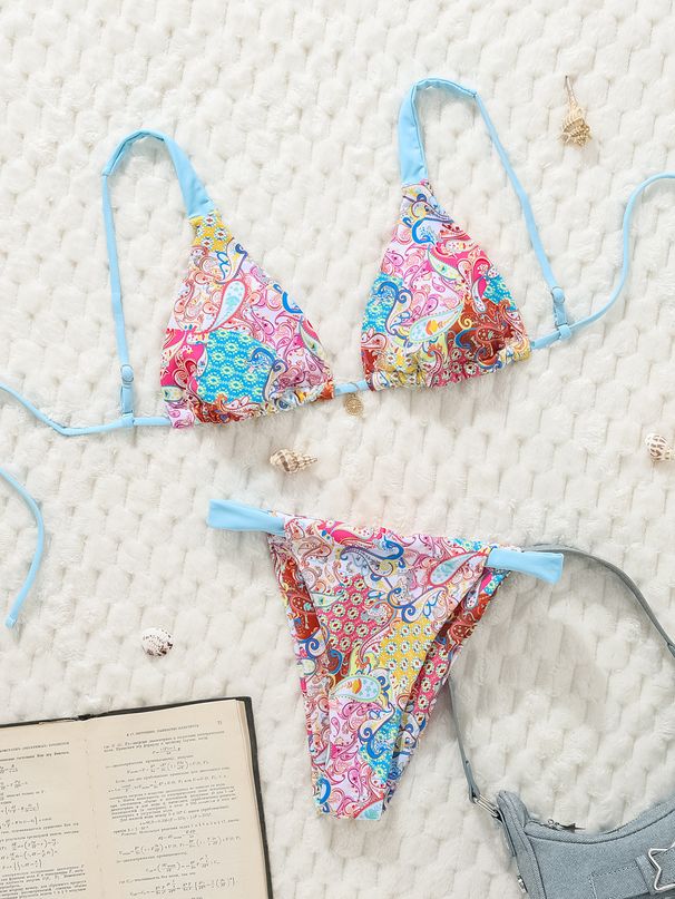 New Style Sexy Lace-Up Printed Bikini Fashion Two Piece Swimsuit Women's Clothing_ecoleips.com