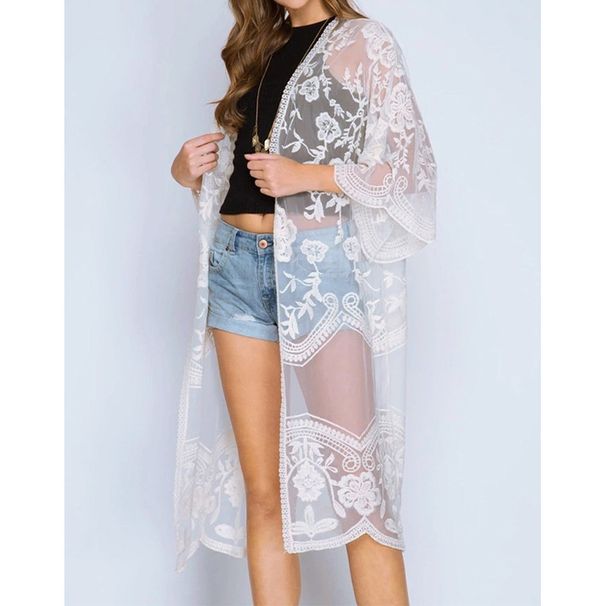 Women's Clothing Style Women's Beach Cover Up Loose Vacation Embroidered Lace Cardigan Outer Bikini Accessory_ecoleips.com