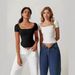 Women's Slim Fit Cropped Square Neck T-Shirt – Breathable Short Sleeve Top For Casual & Layering_ecoleips.com
