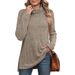 Women's High Neck Split Ribbed T-Shirt Top Solid Color Loose Fit Autumn Winter Fashion American Style_ecoleips.com