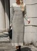 K New Slim-fit Color-blocked Women's Sweater Striped Long Dress Fashion Dress_ecoleips.com
