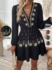 Women's Floral Embroidery V Neck Dress, Elegant Long Sleeve Dress For Spring, Ladies Clothes For Daily Wear_ecoleips.com