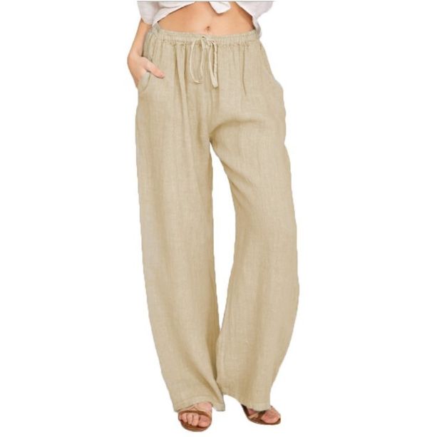 Breathable Linen-Cotton Wide Leg Pants - Elastic Waist Lounge Trousers For Yoga And Casual Wear Breathable Natural Blend_ecoleips.com