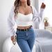Real Shot Of Spring/summer European And American Casual Solid Color Hollow-out Lantern Sleeve Shawl Sweater Coat._ecoleips.com
