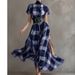 2026 Cross-Border European And American Women's Fashion Multi-Color Plaid Dress With High Collar, Slim Fit, Bell-Shaped_ecoleips.com