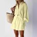 2022 Autumn Women's European American Style Jacquard Shirt With Puff Sleeves, Top And Shorts, Commuting Casual Outfit_ecoleips.com