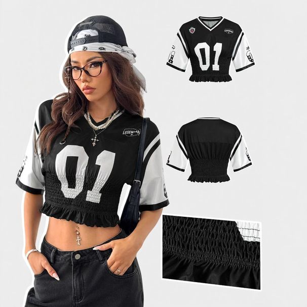 Summer Slim Fit Sports Uniform Top for Women Sexy Patchwork Satin Short Sleeve Hot Girl Design European And American Style_ecoleips.com