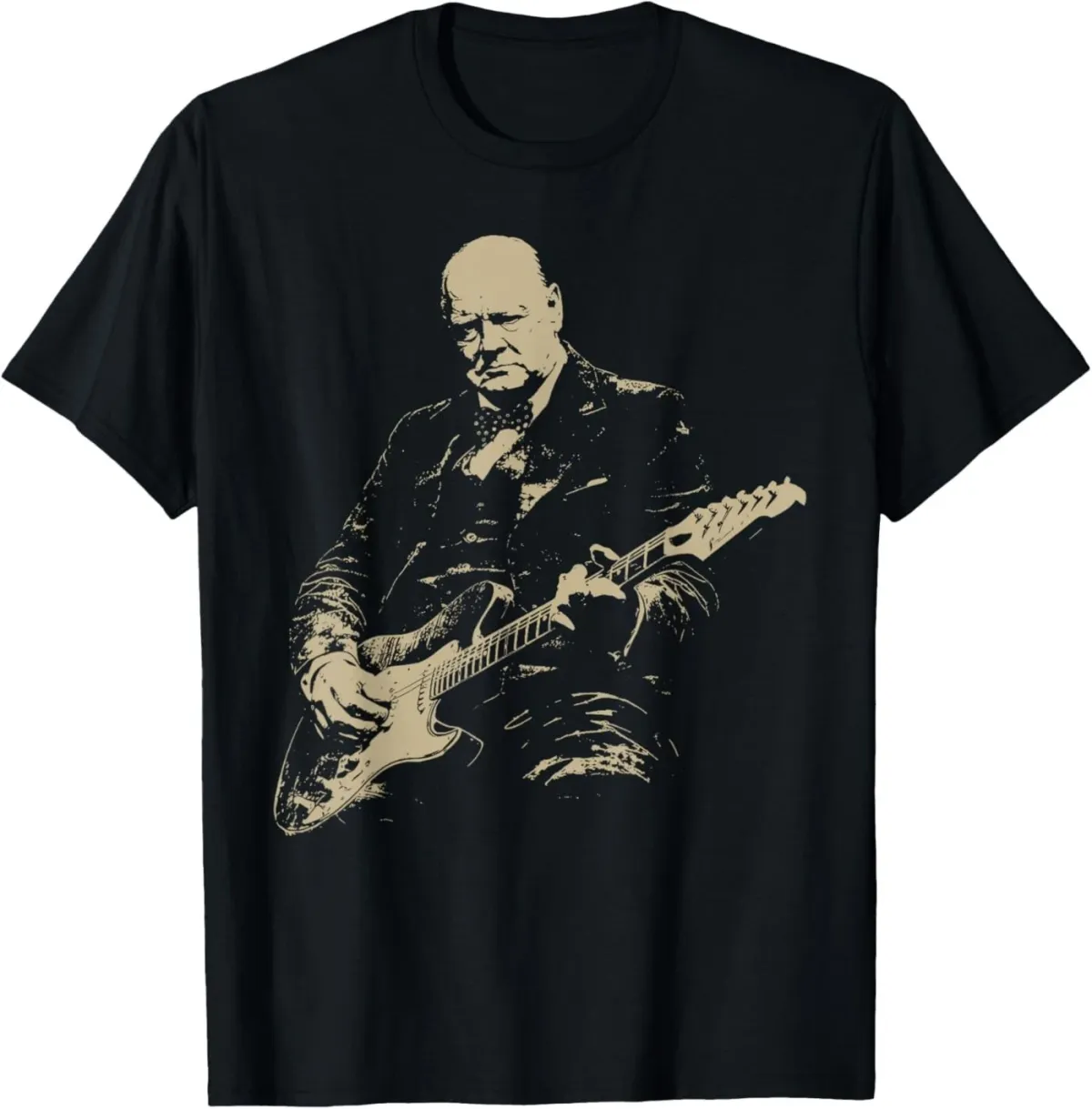 Women's T-Shirts Winston Churchill Playing Electric Guitar Rocker Humor T-Shirt_ecoleips.com