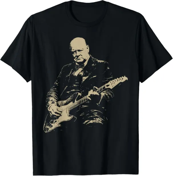 Women's T-Shirts Winston Churchill Playing Electric Guitar Rocker Humor T-Shirt_ecoleips.com