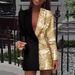 Fashion Women Red Sequin Long Sleeve V Neck Slim Fit Patchwork Casual Trendy Professional Office Bodycon Dress_ecoleips.com