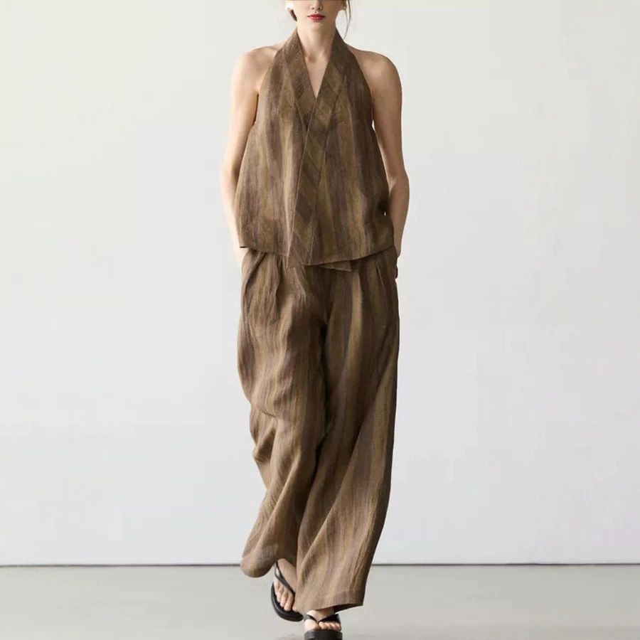 Women's Printed Vest Set Spring Summer New Loose Pocket Pants Two Piece Set For Vacation_ecoleips.com