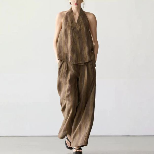 Women's Printed Vest Set Spring Summer New Loose Pocket Pants Two Piece Set For Vacation_ecoleips.com