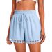 Women's Fashion Lace Trim Casual Loose Tie Waist Shorts Spring/Summer Beach Solid Color Style Bottoms_ecoleips.com