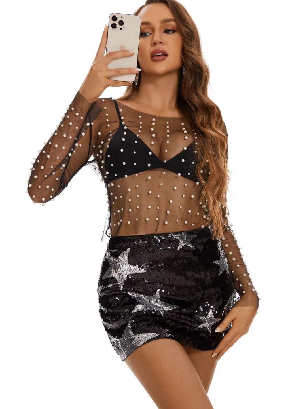 Verve Street Fashion Sequin Bodycon Sexy Hot Girl Nightclub Star High Waist Slimming Ultra Short Skirt_ecoleips.com