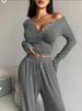 Women's Clothing Autumn New Suits Long Sleeved Buttoned Solid Color Tight Top Plus Trousers Two Piece Suit For Women_ecoleips.com