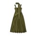 European American Style Scarf-strap Dress For Women, With A Stylish Sexy High Slit, Waist-cinching, Pleated, And Long_ecoleips.com