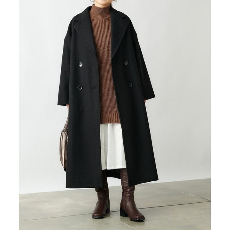 Women's Oversized V-Neck Alpaca Wool Coat - Korean Japanese Style Casual Long Sleeve Mid-Length Coat For Autumn Winter_ecoleips.com