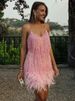 Taruxy Tassel Sequins Dress Women Elegant Feather Spaghetti Straps Mini Dresses Summer Sexy Party Club Evening Dresses Vestidos_ecoleips.com