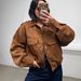 TRAFZA Women's Vintage Suede Bomber Jacket - Retro Faux Leather Coat With Lapel Collar & Pockets, Streetwear Fashion For Fall_ecoleips.com