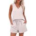 Women's Clothing Summer Shorts With Casual V Neck Sleeveless Vest Suit_ecoleips.com