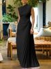 Freeacy 2026 Women's Solid Color Sleeveless High Neck Party Dress High Waist Pleated Floor Length Graceful Evening Dresses_ecoleips.com