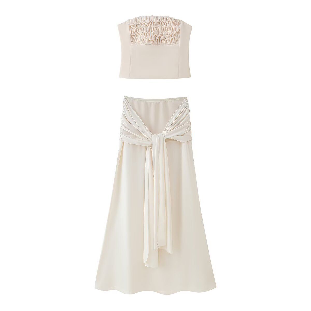 Women's Sexy Elegant Vacation Style Set Ruched Tube Top Twisted Skirt_ecoleips.com