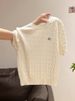 Women's Clothing Inspired Short Sleeve Knit Top – Breathable Viscose, Crochet Embroidery, Slim Fit Cropped Tee For Women (Light Yolk, Almond)_ecoleips.com