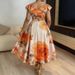 Orange Blossom Print Dress Ruffled Neckline Elegant Vacation Style Slimming Waist Defining Women's Clothing/Dress_ecoleips.com